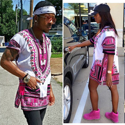 White and Pink Unisex Dashiki