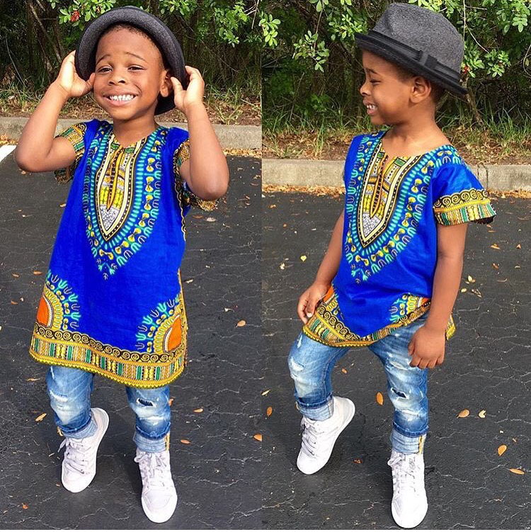 Blue unisex kids dashiki