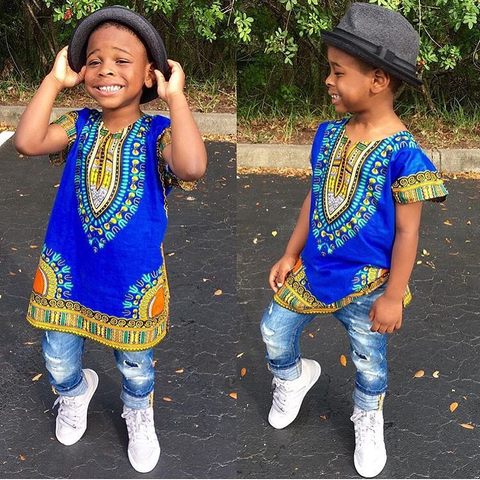 Blue unisex kids dashiki