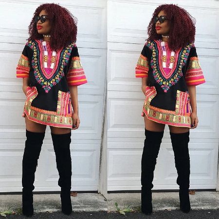 Fushia and Black Dashiki (UNISEX)