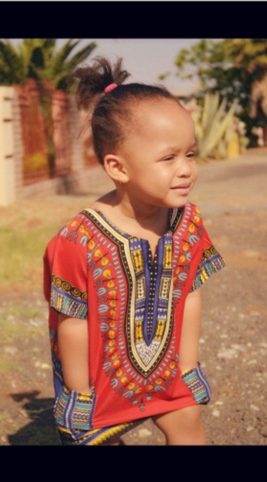 Red unisex kids Dashiki