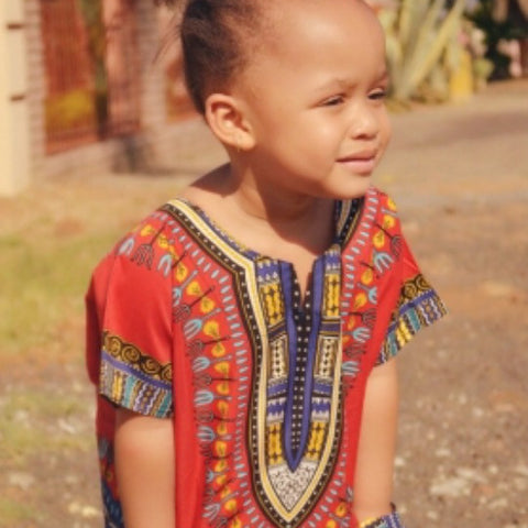 Red unisex kids Dashiki