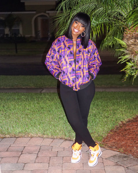 Kente mauve bomber jacket