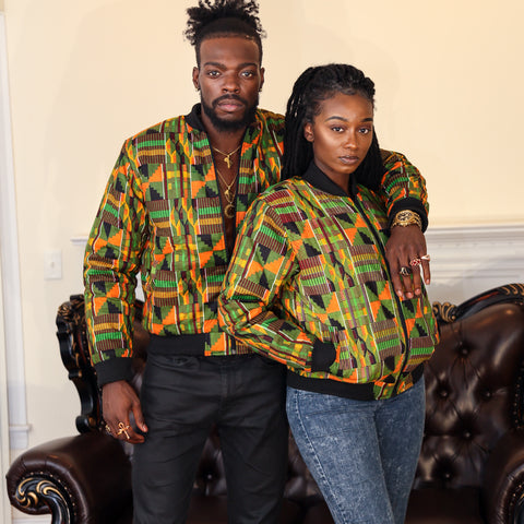 Kente verde bomber jacket